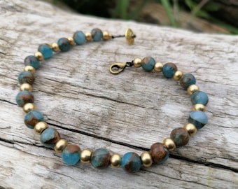 Bracelet Blue Jade with Goldstone