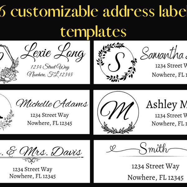 6 Customizable template designs for address stickers for thermal printing or cricut, custom address labels, canva template