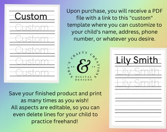 Custom printable name preschool and kindergarten handwriting practice tracing worksheet, printable handwriting worksheet