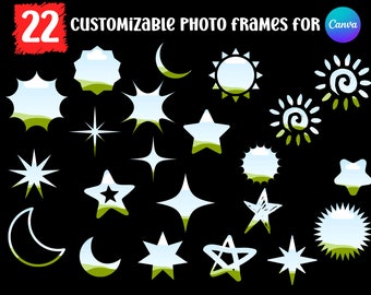 22 Customizable sun moon stars photo frame template designs for canva, custom photo frame canva template, custom sun moon stars photo frames
