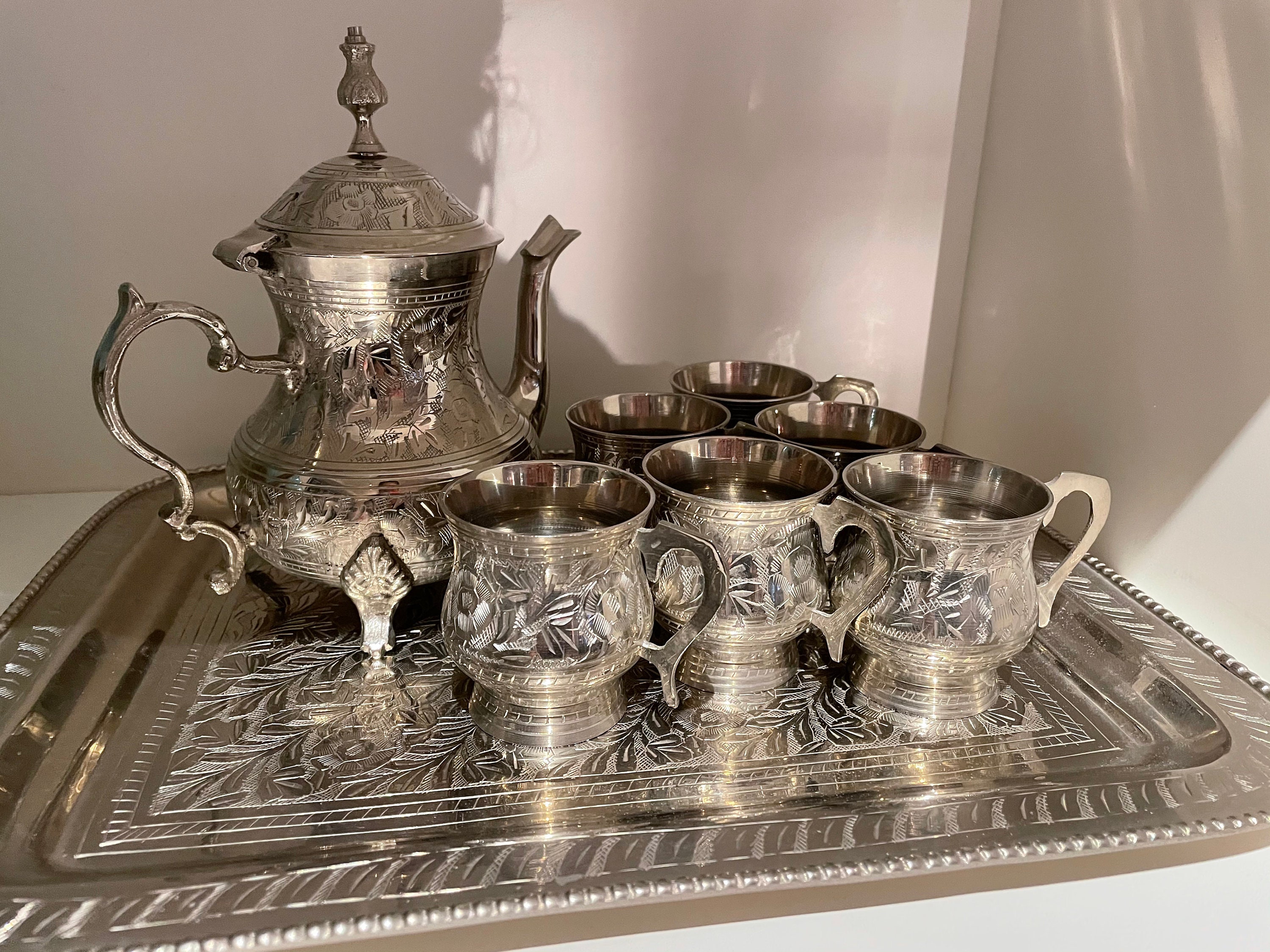 Vintage Moroccan Silver Tea Set Etsy