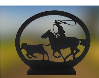 Cowboy Roping Lasercut Wood Decor - Country Western Rodeo