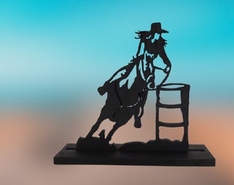 Decoración de barril de carreras cortada a láser: Arte de mesa de vaquera rodeo