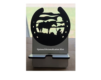 Soporte para teléfono móvil Cowboy Sunset - Pizarra blanca cortada con láser