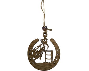 Adorno navideño de herradura de madera en blanco – Western Barrel Racer