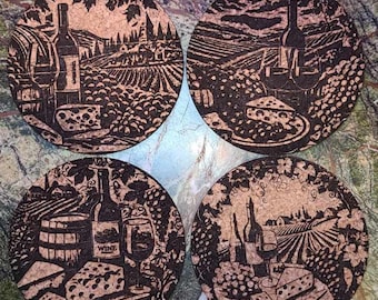 Posavasos de corcho grabados a mano (juego de 4) - Tuscany Vineyard Designs