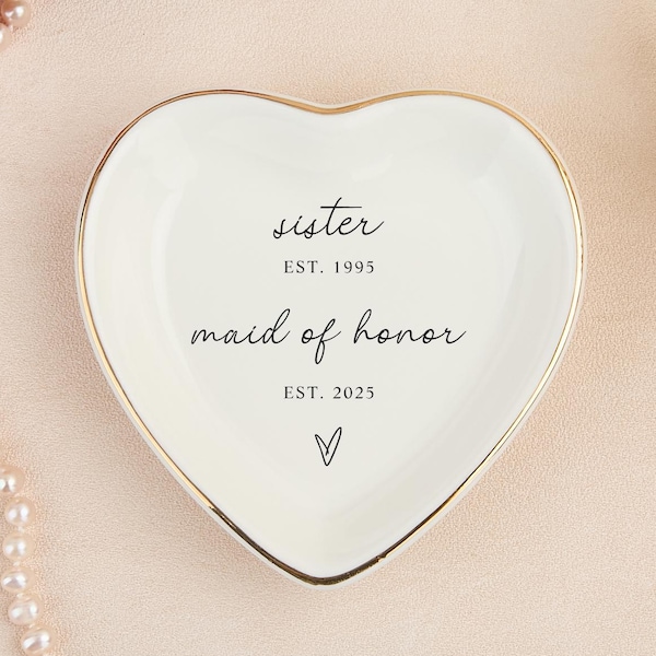 Personalized Bridesmaid Jewelry Tray: Custom Ceramic Dish, Maid of Honor Gift