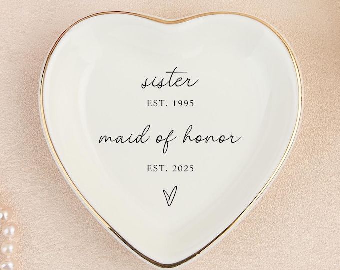 Personalized Bridesmaid Jewelry Tray: Custom Ceramic Dish, Maid of Honor Gift