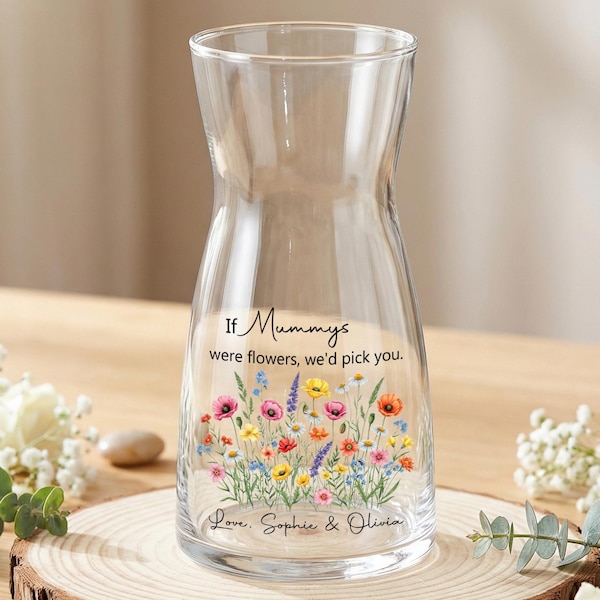 Jarrón de flores de cristal personalizado, regalo personalizado para el Día de la Madre para mamá, abuela, nana