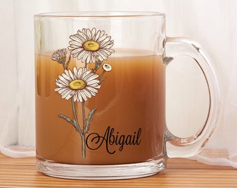 Custom Birth Flower Glass Mug: Personalized Floral Gift (11oz)