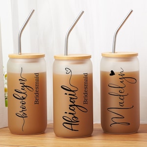 Bridesmaid Gift,Birthday Gift for Her,Frosted Glass Tumbler,Custom Glass Tumbler,Iced Coffee Tumbler,Maid of Honor Gift,Bachelorette Party