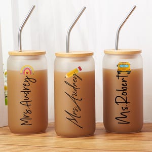 Thank You Gift, Custom Iced Coffee Cup with Name, Custom Teacher Name Gift, Teacher Tumbler with Lid and Straw, Teacher Appreciation Gift