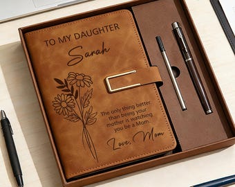 To My Daughter Personalized Journal & Pen Set, Custom Name Leather Notebook, Mother to Daughter Gift, Daughter Gift from Mom