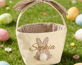 Canasta de Pascua personalizada para niños, regalo de Pascua para niños pequeños, canasta de búsqueda de huevos de Pascua, regalo para baby shower, nombre bordado