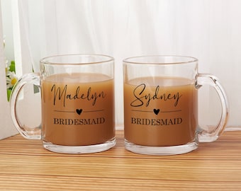 Personalized Bridesmaid Glass Mug: Custom Name, Bridal Party Gift