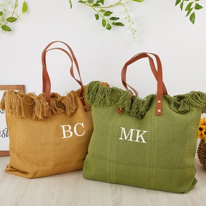 Personalisierte Monogramm Stickerei Canvas Tragetasche, Initial Tragetasche, Brautjungfer Geschenk Tragetasche, Benutzerdefinierte Strandtasche, Geschenk für Sie, Muttertagsgeschenk
