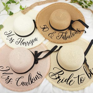 Bride Beach Hat Personalized, Bride Sun Hat, Bride to Be Gift, Bachelorette Party Favor, Bridesmaid Gift, Bridal Party Hat, Honeymoon Gifts