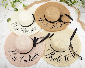 Sombrero de paja de playa personalizado para novia: recuerdo de despedida de soltera