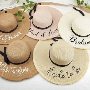 Personalisierter Braut Stroh Sonnenhut: Boho Geschenk für Junggesellinnenabschied