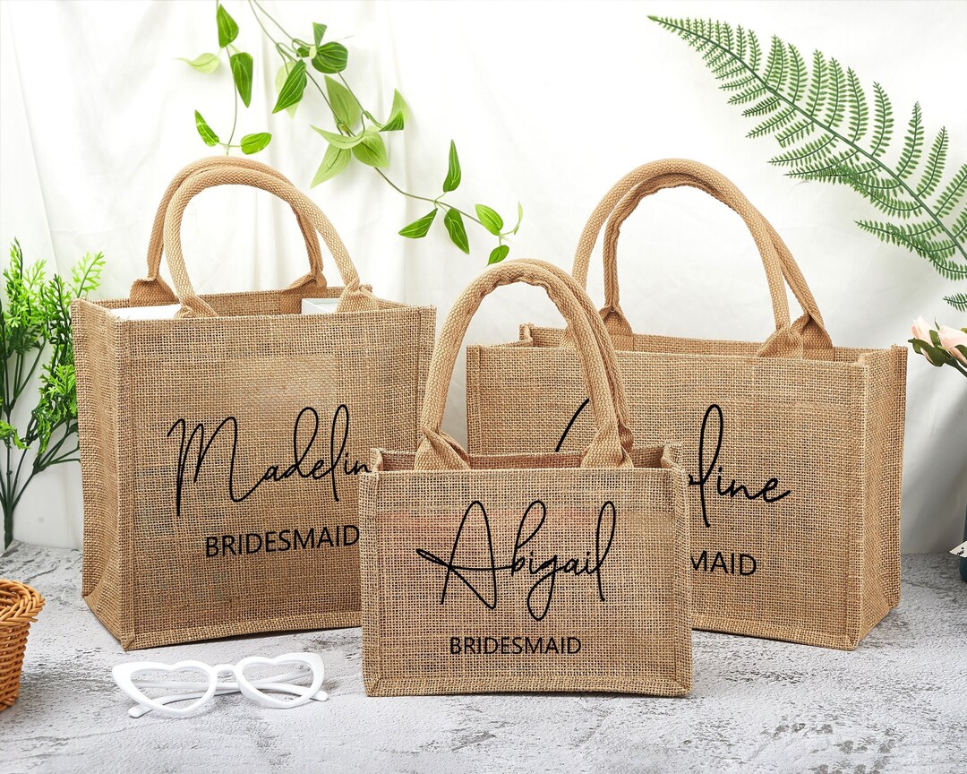 Personalized Burlap Tote Bag, Custom Bridesmaid Gift, Beach Bag - Etsy
