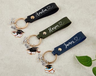 Personalized Leather Graduation Keychain: Class of 2026 Gift
