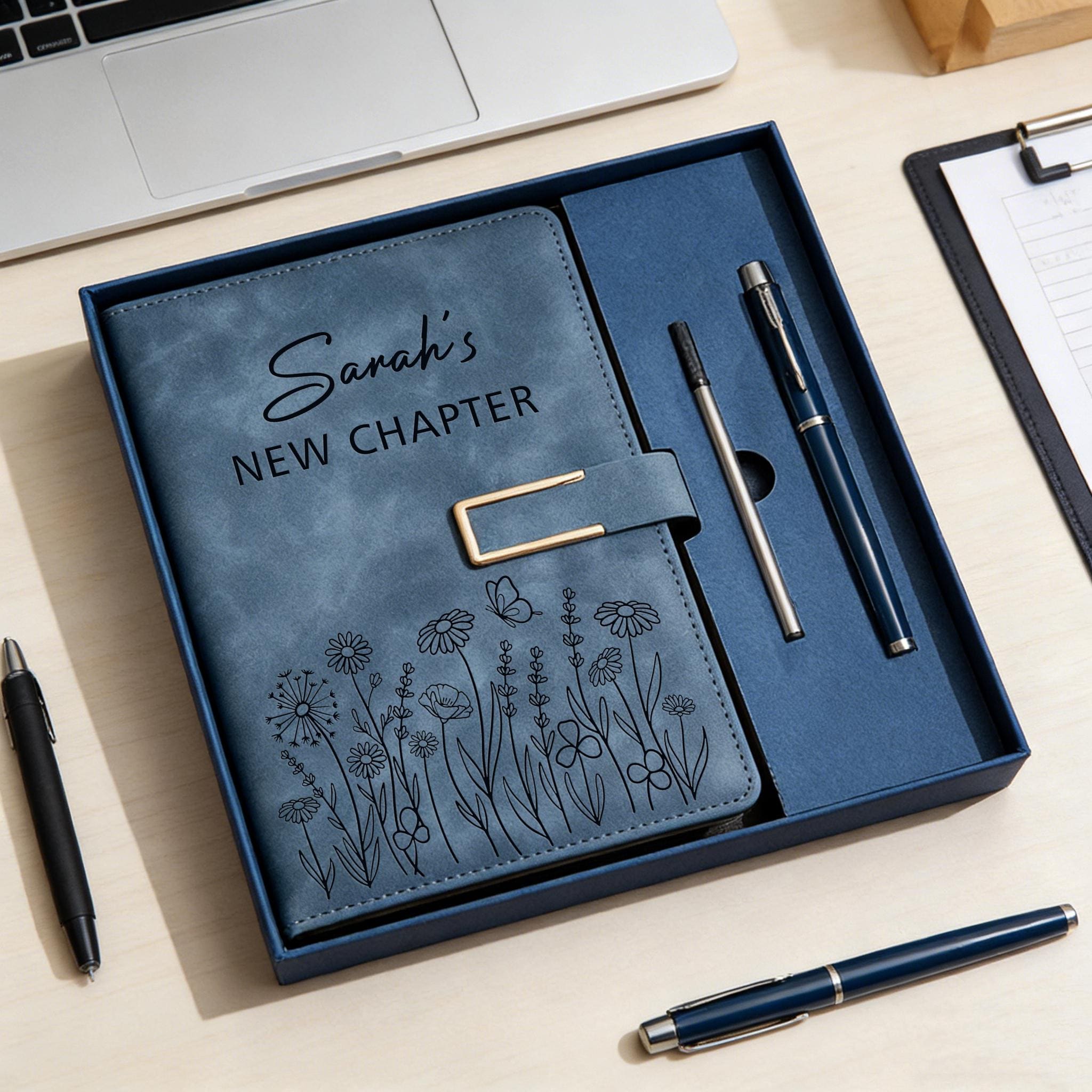 Personalized New Chapter Journal Set, Custom Name Floral Notebook With ...