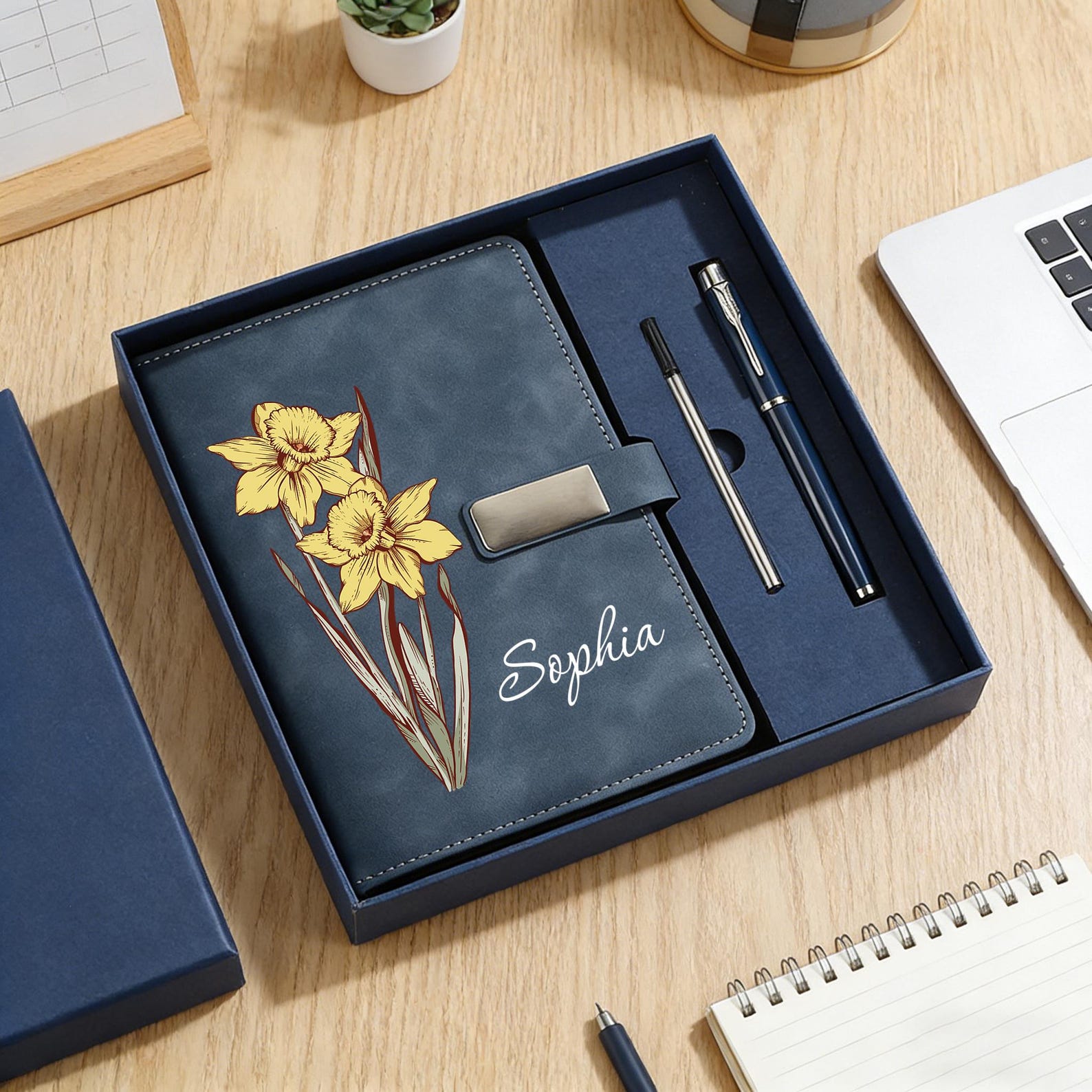 Birth Note Book Personalized Birth Flower Notebook With Pen Set, Custom Name Journal ...