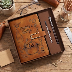 Personalized Halloween Pumpkin Recipe Book, Custom Leather Recipe Journal, Spooky Autumn Cookbook, Witchy Kitchen Gift for Her