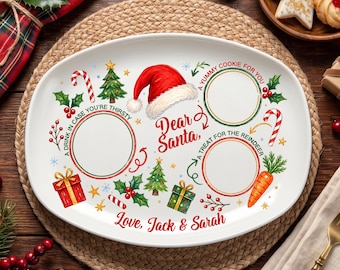 Personalized Santa Cookie Plate, Christmas Eve Santa Tray for Drink, Cookie & Reindeer Treat, Custom Kids Family Christmas Keepsake Gift