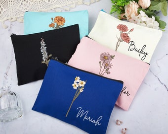 Personalized Bridesmaid Makeup Bag, Custom Cosmetic Bag Gifts for Her, Bridal Party Gifts, Bachelorette Party Favor, Birthday Gifts
