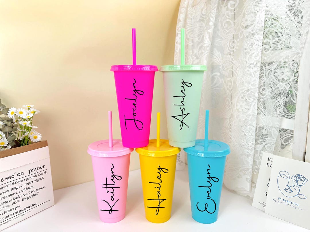 Custom Name Cold Cup With Lid and Straw, Personalized Gift - Etsy