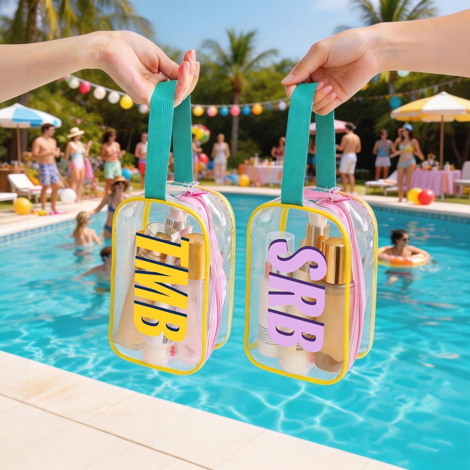Shadow Monogram Pool Bag With Handle, Personalized Bridesmaid Beach ...