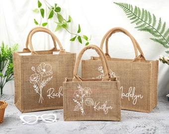 Personalized Tote Bag for Women, Custom Tote Bag with Birth Flower, Monogram Bag, Bridesmaid Bag, Personalized Gift Bag, Birthday Gifts
