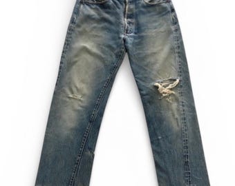 Vintage 80’s Levis 501 Rindem Selvedge Redline Distressed Denim Jeans