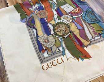 Vintage GUCCI Silk Scarf - Medal Pattern, Made in Italy