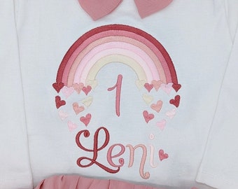 Regenboog verjaardag bodysuit verjaardag shirt gepersonaliseerd 1 2 3 4 5, top verjaardag outfit eerste jaar | Kindercadeau t-shirt l