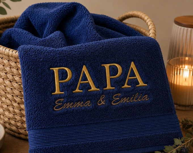 Personalisiertes Badetuch für Papa mit Namen der Kinder, Weihnachtsgeschenk Opa, Strandtuch, Geschenk zum Vatertag für Männer