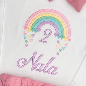 Pastel Color Rainbow Girls Birthday Shirt with Name and Number -1 2 3 , Birthday Party Outfit Kids Shirt, First Year Gift