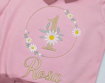 3. Geburtstagsshirt Mädchen mit Name und Zahl -1 2 3 , Geburtstagsparty Outfit Kindershirt, Erster Jahr Geschenk T-Shirt Langarmshirt
