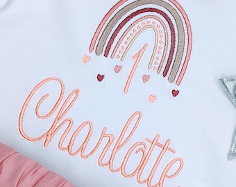 Regenbogen Geburtstagsshirt Mädchen, Geburtstagsoutfit erster Jahr, Geschenk tshirt 1,2,3 Oberteil Mädchen, personalisiert T-Shirt mit Namen