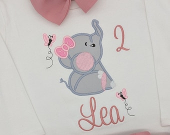 Elefant 2 Geburtstagsshirt für Mädchen Shirt mit Zahl und Name, Geburtstagsoutfit für Kinder Geburtstagsparty Outfit, Erster Jahr Geschenk