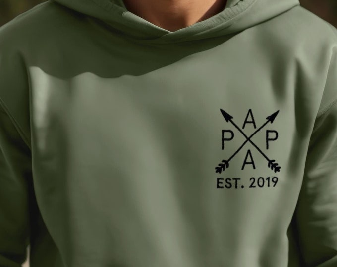 Papa besticktes Hoodie personalisiert Name und Jahreszahl, Vater Pulli Geschenk ,werdender Papa Ankündigung,Vatertag,OPA,DAD,Kapuzenpullover