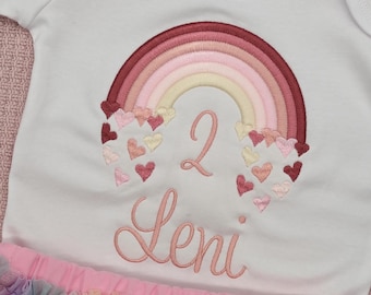 1. Geburtstag Shirt Mädchen Geburtstagsshirt Roségold Regenbogen personalisiert Geburtstagskind outfit erster Jahr Geschenk tshirt 1, 2, 3,4