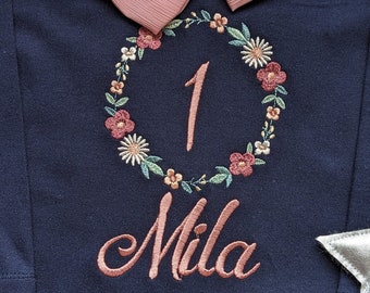 3. Geburtstagsshirt Mädchen mit Name und Zahl -1 2 3 , Geburtstagsparty Outfit Kindershirt, Erster Jahr Geschenk T-Shirt Langarmshirt