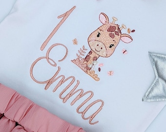 Giraffe Personalisiertes Geburtstagsshirt für Kinder l Oberteil Mädchen