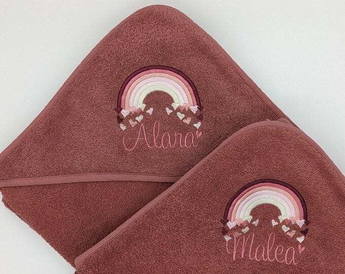 1. Geburtstag Mädchen, Kapuzenhandtuch Baby Kind Regenbogen, Geschenk Geburt Personalisiertes bestickt mit Namen Weihnachtsgeschenk