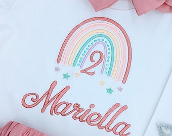 Regenbogen Geburtstagsshirt Mädchen l Geburtstagsoutfit erster Jahr | Geschenk tshirt 1, 2, 3, 4, l Oberteil Mädchen