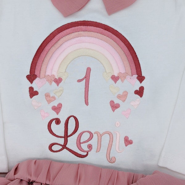 Regenbogen  Geburtstagsshirt Mädchen mit Name und Zahl -1 2 3 4 5 6 7  - in Pastellfarben, Geburtstagsparty Outfit Kindershirt