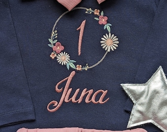 5. Geburtstagsshirt Mädchen mit Name und Zahl -1 2 3 , Geburtstagsparty Outfit Kindershirt, Erster Jahr Geschenk T-Shirt Langarmshirt