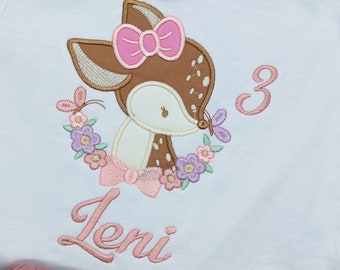 Deer birthday shirt for girls, deer shirt with number and name, birthday outfit for kids birthday party outfit, first year gift